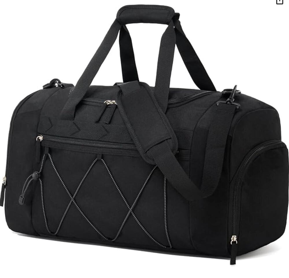 Gym Bag with Shoe Compartment, Sports Duffle Bag, Weekend Overnight- Black